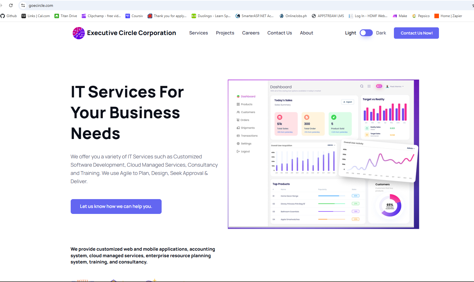 Executive Circle Corporation production website homepage